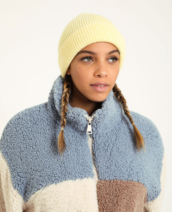 Bonnet avec revers jaune fluo - Pimkie