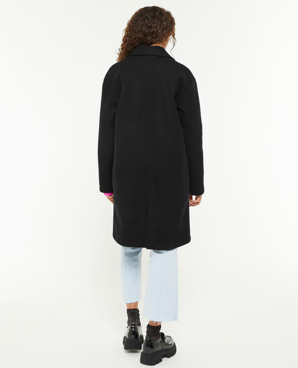 Manteau droit col tailleur noir - Pimkie