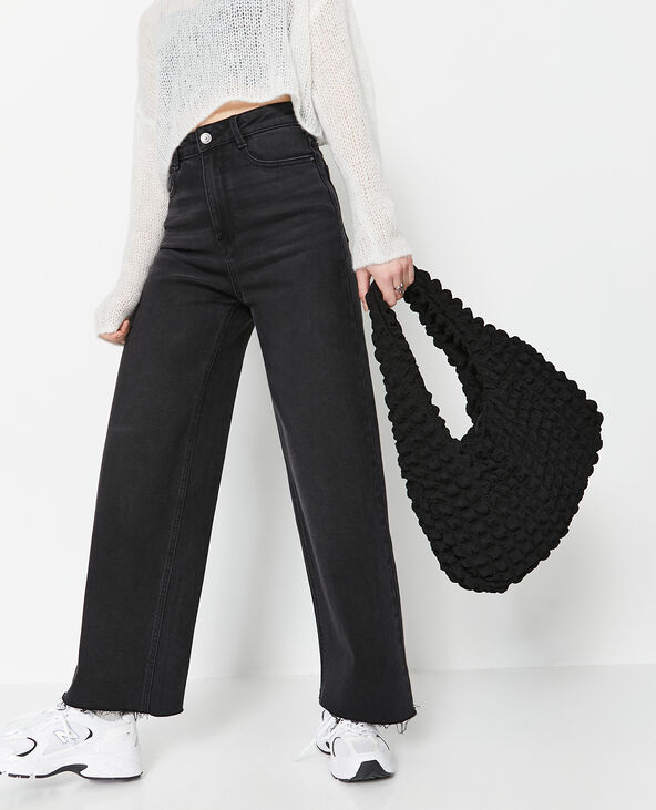 Sac forme lune en tissu reliéfé gaufré noir - Pimkie