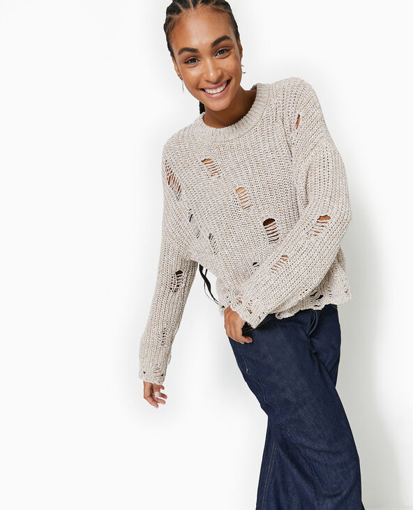 Pull en maille moulinée effet destroy beige - Pimkie