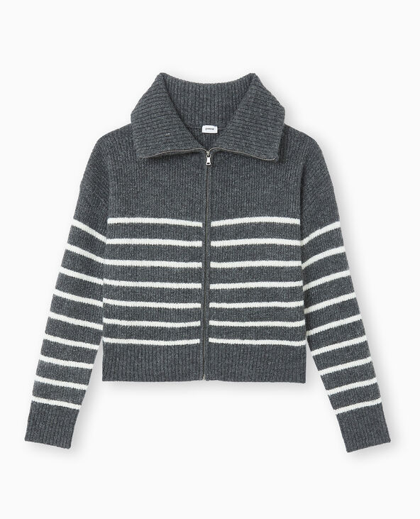 Gilet col camionneur motif rayures gris foncé - Pimkie