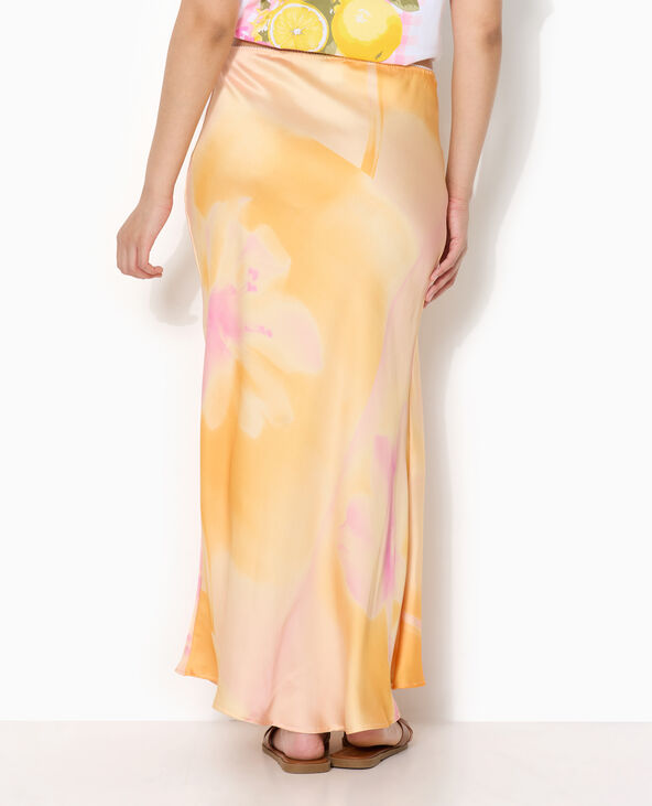 Jupe longue en satin motif maxi-fleurs rose clair - Pimkie