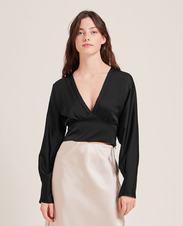 Blouse courte en tissu satiné noir - Pimkie