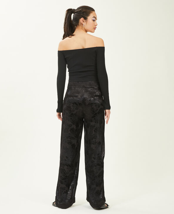 Pantalon large tissu satiné jacquard noir - Pimkie