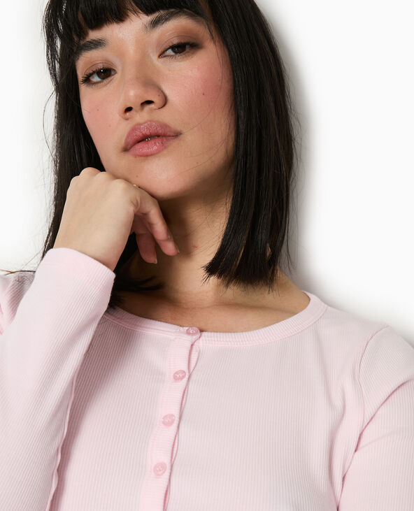Gilet col rond en maille côtelée rose - Pimkie
