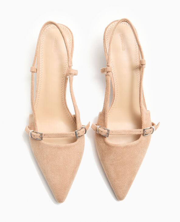 Escarpins bouts pointus talons ouverts en suédine beige - Pimkie