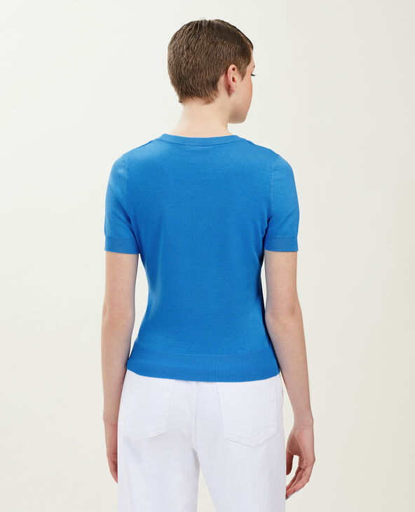 Pull manches courtes en maille fine bleu - Pimkie