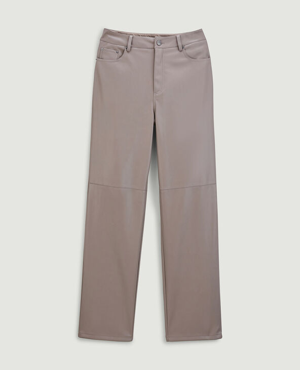 Pantalon droit en simili cuir taupe - Pimkie