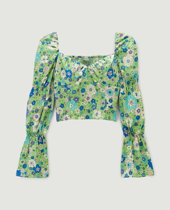 Haut à manches longues motif fleurs vert - Pimkie
