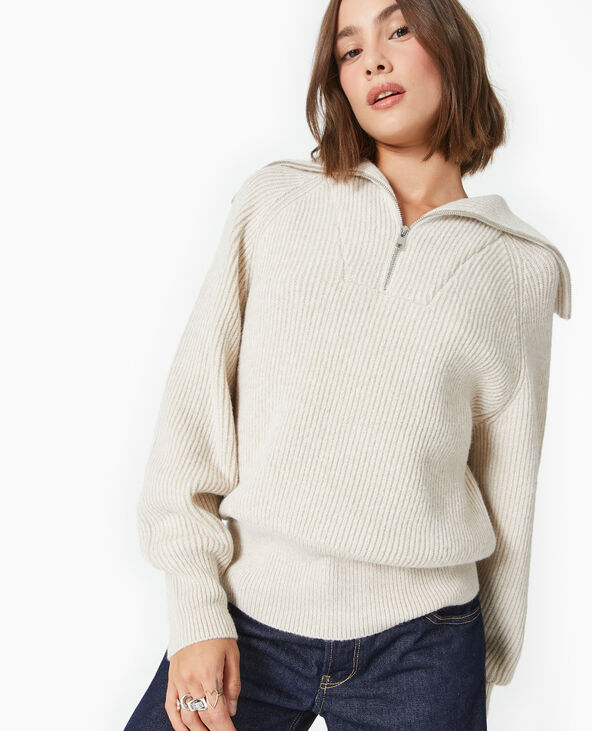 Pull avec grand col camionneur beige - Pimkie