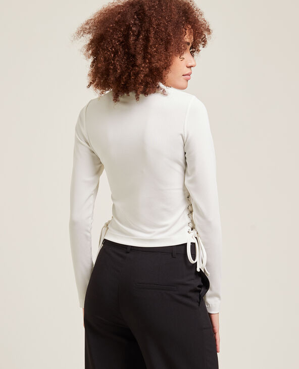 Top maille côtelée avec lacets blanc - Pimkie
