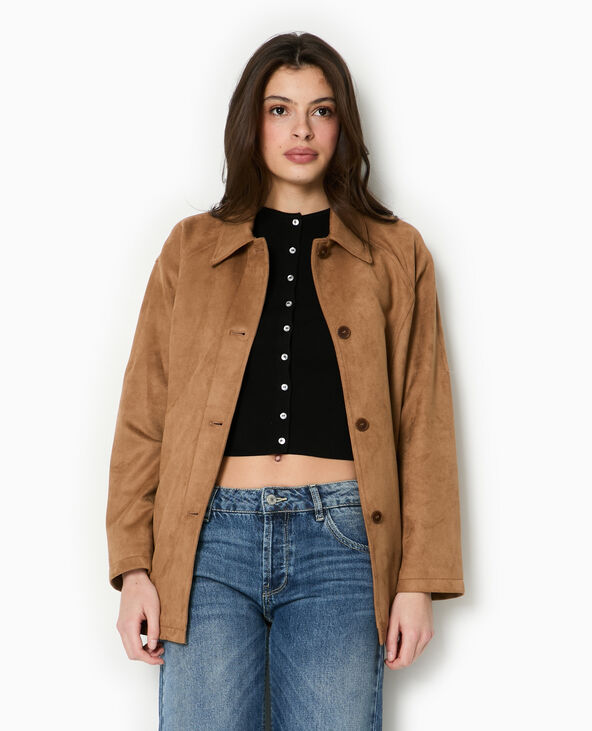 Manteau court en suédine beige - Pimkie