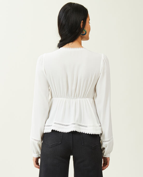 Blouse dentelle et fronces blanc - Pimkie