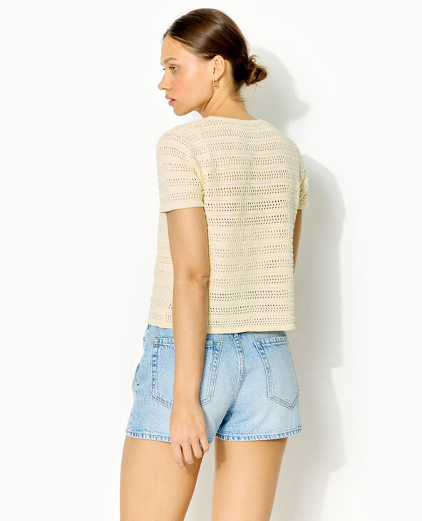 Gilet ajouré manches courtes avec nouettes Jaune pâle - Pimkie