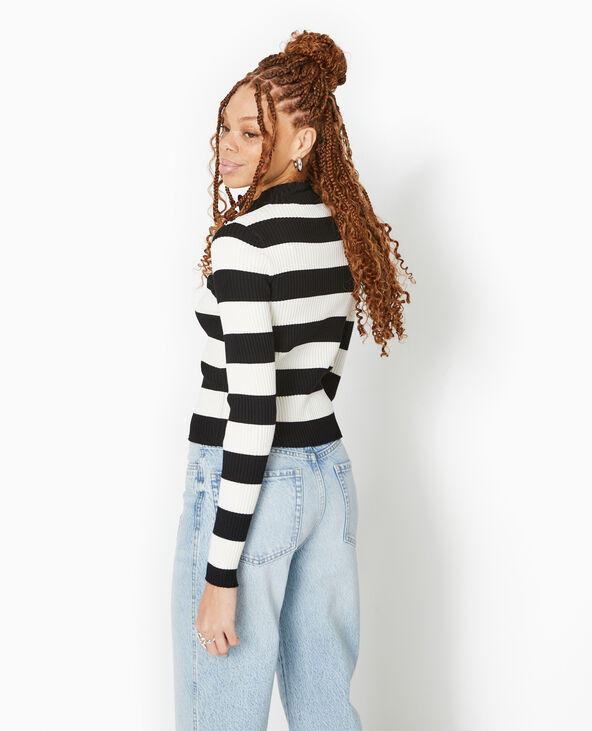 Gilet ajusté en maille côtelée col montant noir - Pimkie