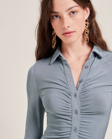Robe chemise courte effet froncé gris argenté - Pimkie