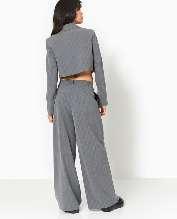 Pantalon large rayures banquier gris clair - Pimkie