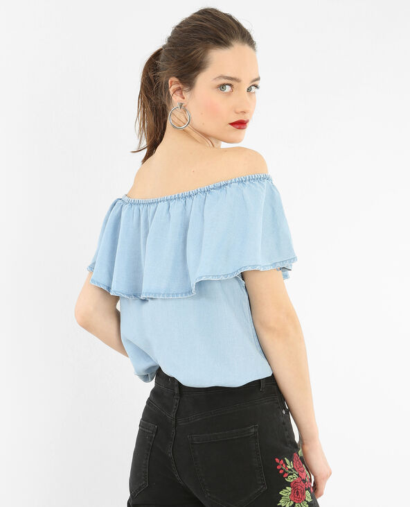 Blouse volant bardot Jean bleached - Pimkie