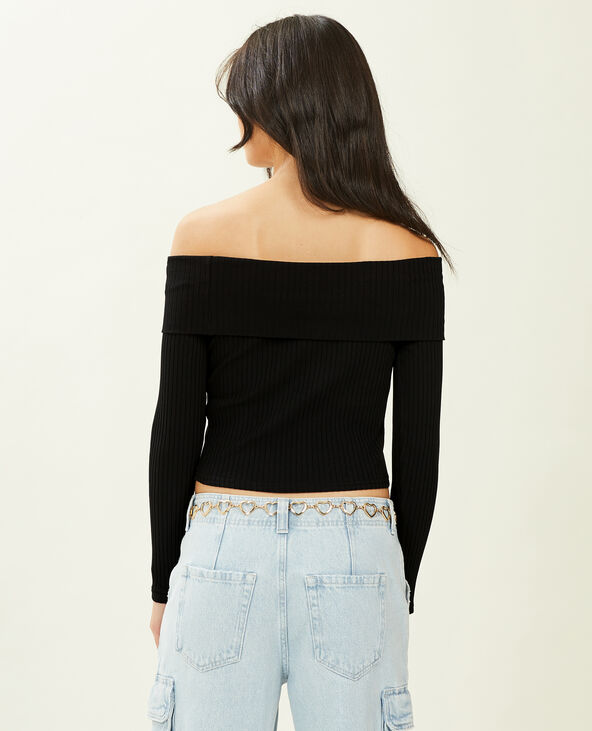 Top encolure Bardot maille côtelée noir - Pimkie