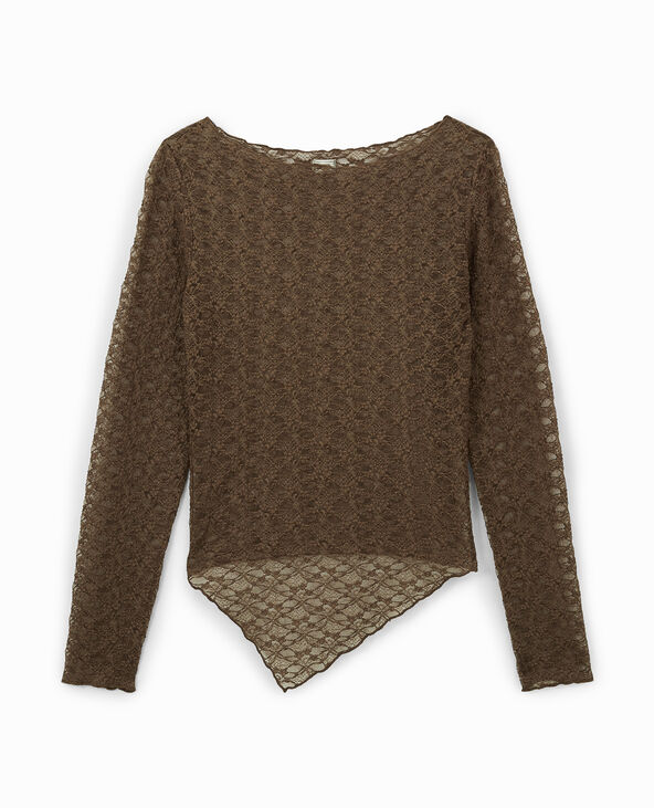 Top manches longues en dentelle marron - Pimkie