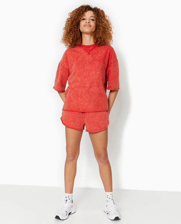 Short en molleton délavé acid wash rouge - Pimkie
