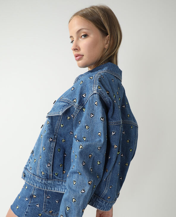 Veste en jean cœurs bleu - Pimkie