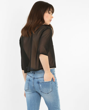 T-shirt court en voile noir - Pimkie