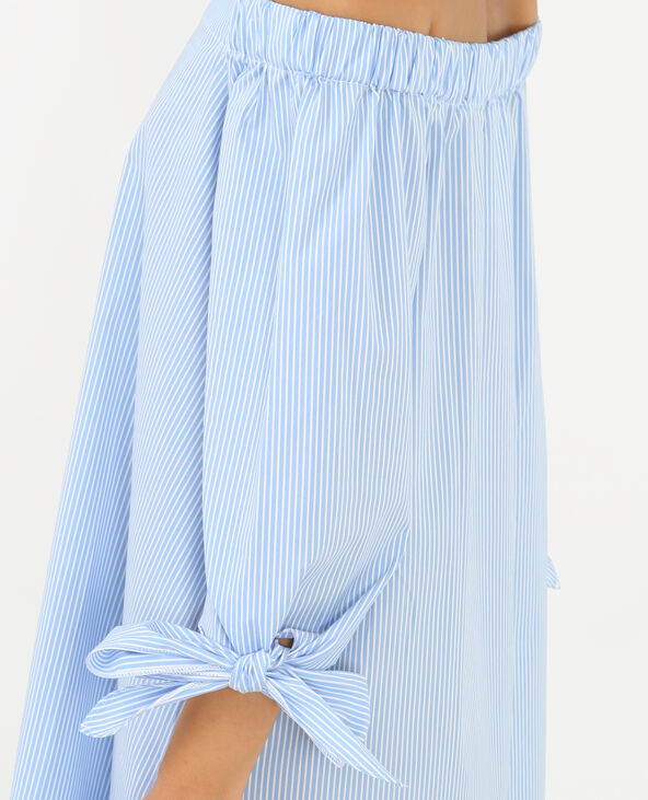 Robe rayée à col bardot bleu clair - Pimkie