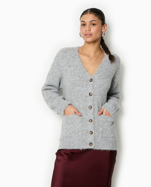 Gilet long en maille douce et poilue gris - Pimkie