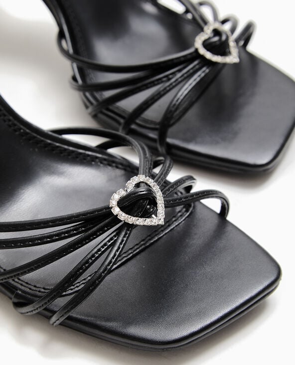 Sandales à talon avec cœur strass noir - Pimkie