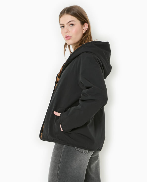 Manteau court réversible avec fourrure motif léopard noir - Pimkie