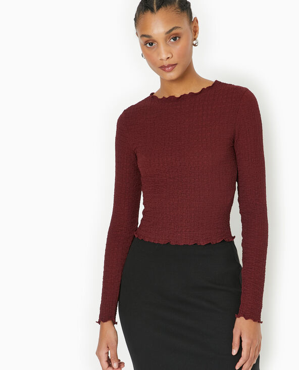 Top manches longues en tissu reliéfé bordeaux - Pimkie