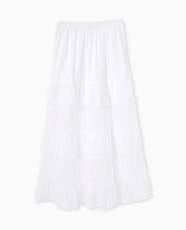 Jupe longue avec volants et broderie anglaise blanc - Pimkie