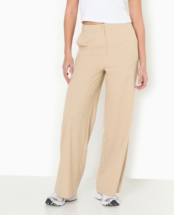 Pantalon large et droit taille haute beige - Pimkie