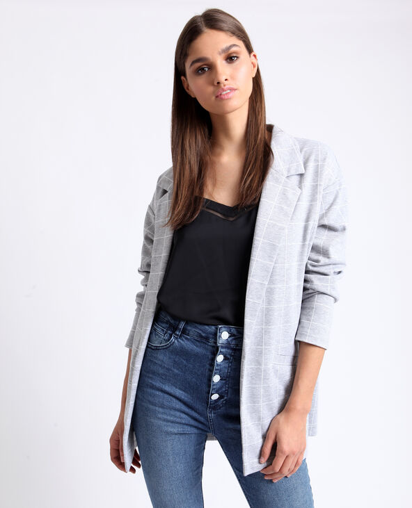 Blazer à carreaux gris chiné - Pimkie