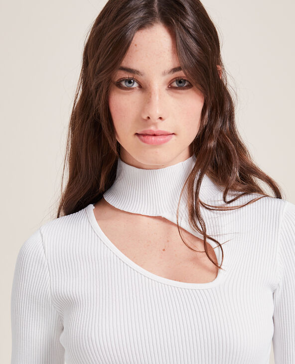 Top maille côtelée avec découpe blanc - Pimkie