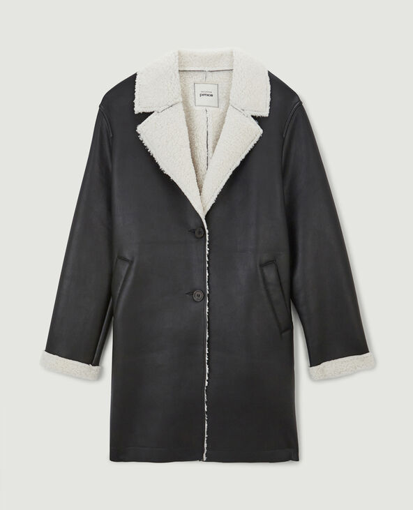 Manteau en simili doublé sherpa noir - Pimkie