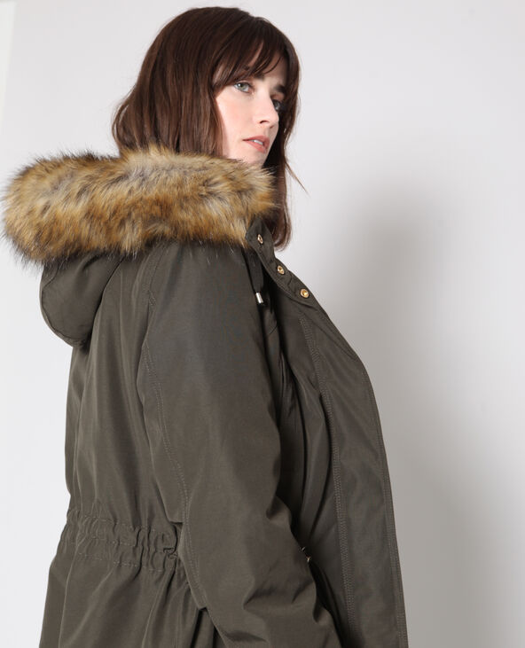 Parka longue avec fausse fourrure vert kaki - Pimkie
