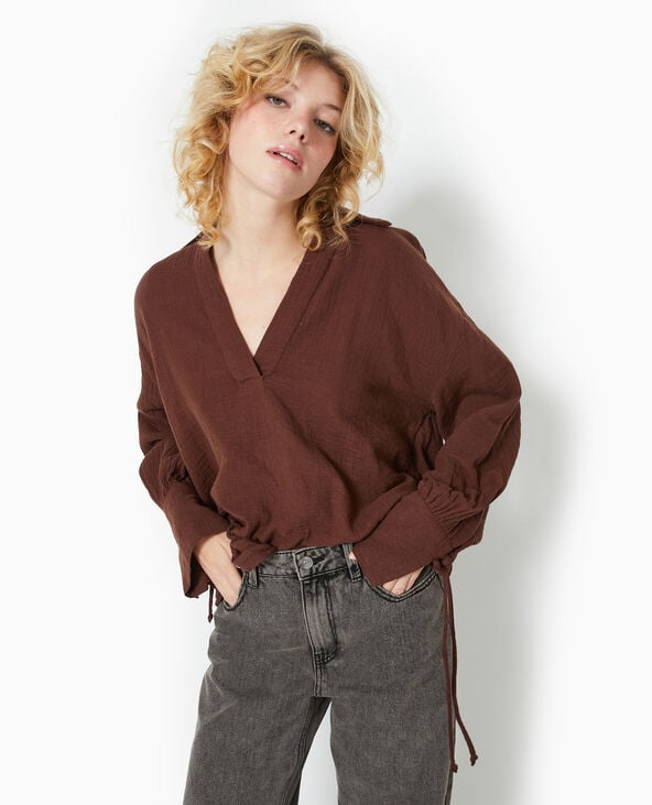 Blouse ample en gaze de coton marron - Pimkie