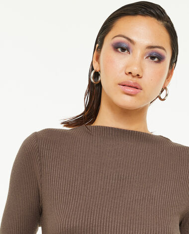Pull fin en maille côtelée col cheminée marron - Pimkie