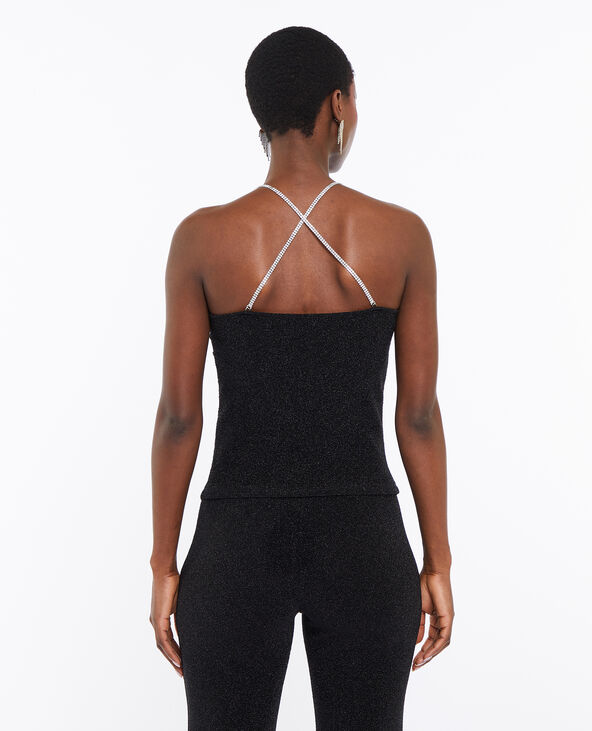 Top matière brillante avec bretelles strass noir - Pimkie