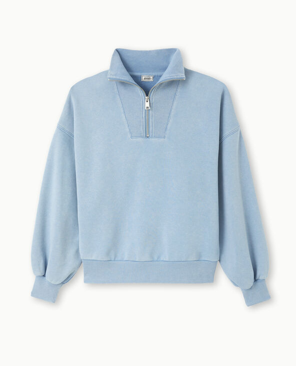 Sweat col camionneur avec effet délavé bleu - Pimkie