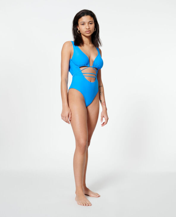 Maillot de bain 1 pièce ventre et dos nus bleu turquoise - Pimkie