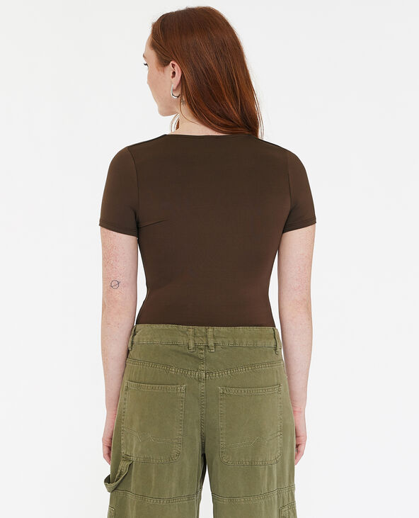 Body manches courtes encolure carrée marron - Pimkie