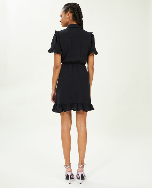 Robe courte boutonnée en gaze de coton noir - Pimkie