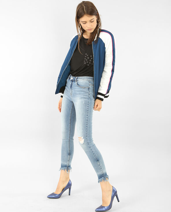 Jean skinny frangé à œillets bleu - Pimkie