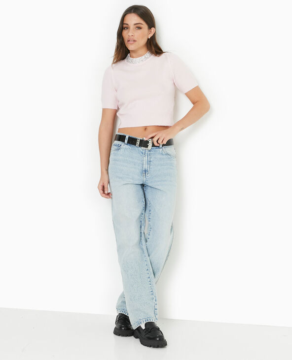 Pull manches courtes avec brillants rose clair - Pimkie