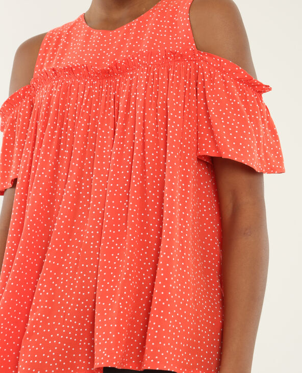 Blouse à pois manches peekaboo rouge - Pimkie