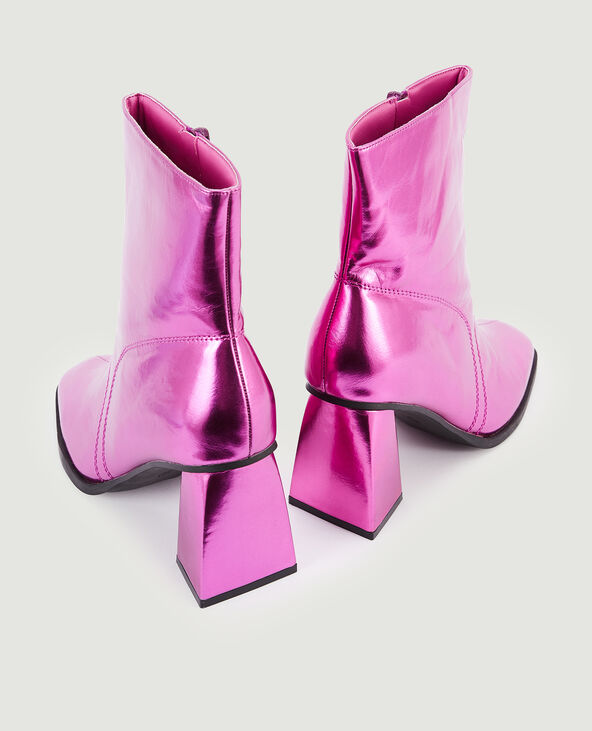 Boots bout carré avec talon trapèze rose fuchsia - Pimkie