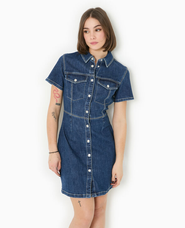 Robe courte et moulante en jean bleu - Pimkie
